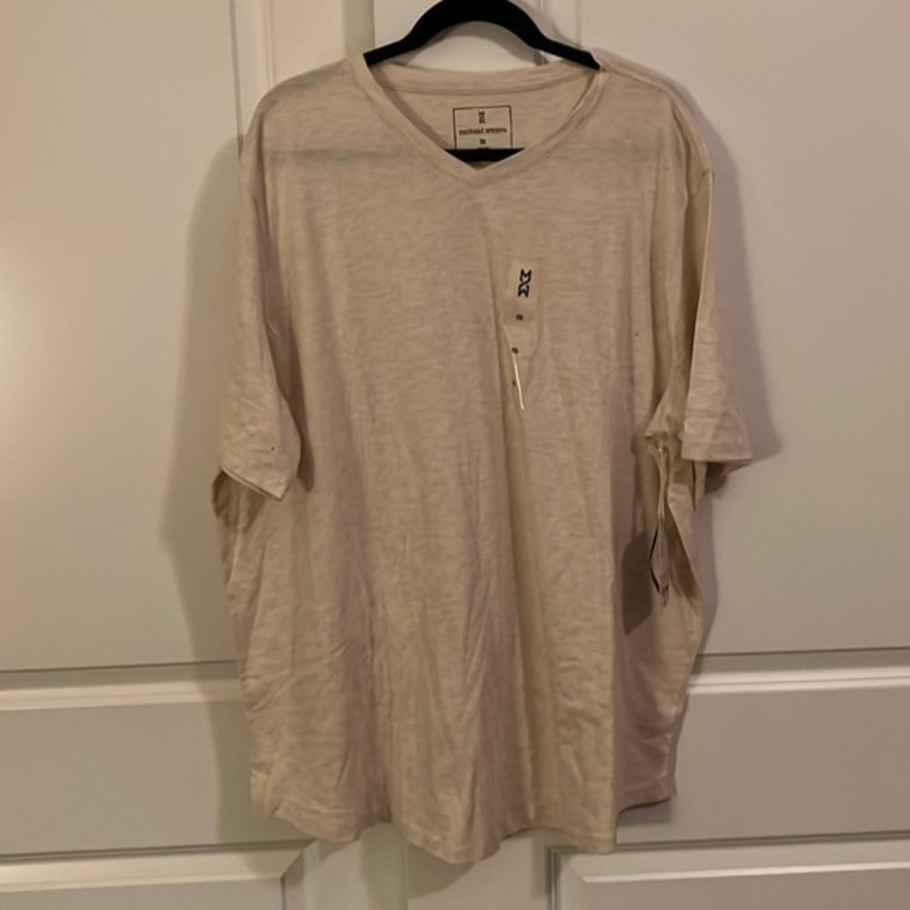 NWT Mutual Weave Short Sleeve V-Neck Shirt Men's 2XL Oatmeal Heather